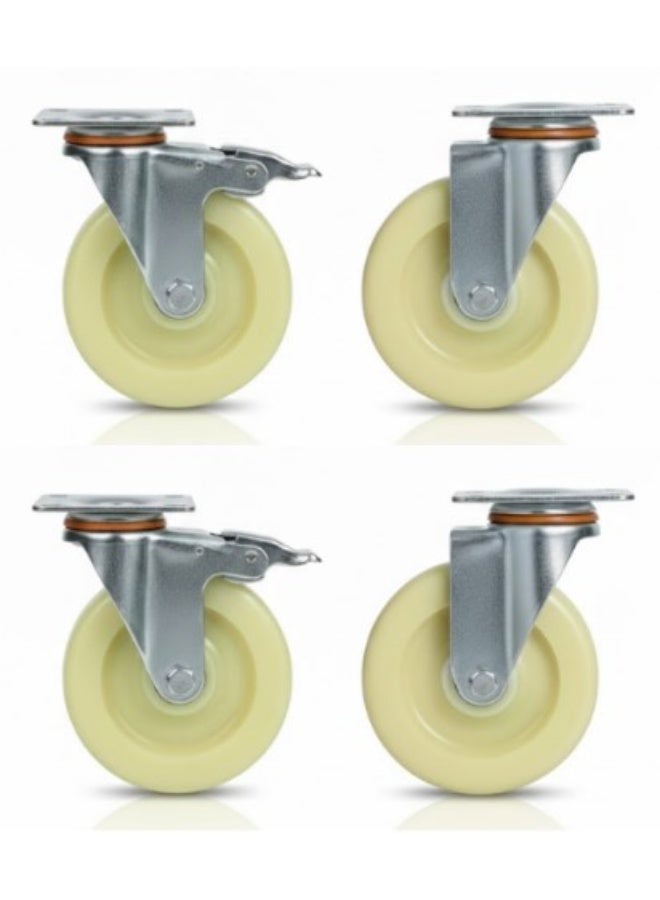 5" High Quality Material Handling Equipment Heavy Duty Nylon Caster Wheels pack of 4 Pcs 2 With Brakes and 2 Without Brakes - Image 1